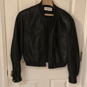Liz Claiborne waste length black leather jacket - retro
